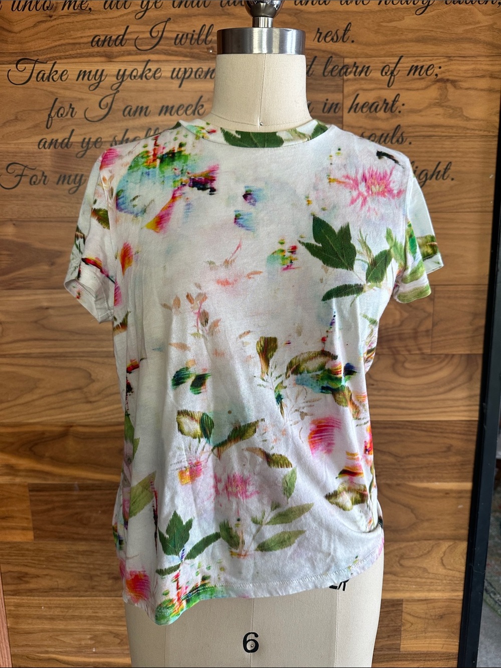 Pam & Gela White Short-Sleeve Tee with Watercolor Floral Print